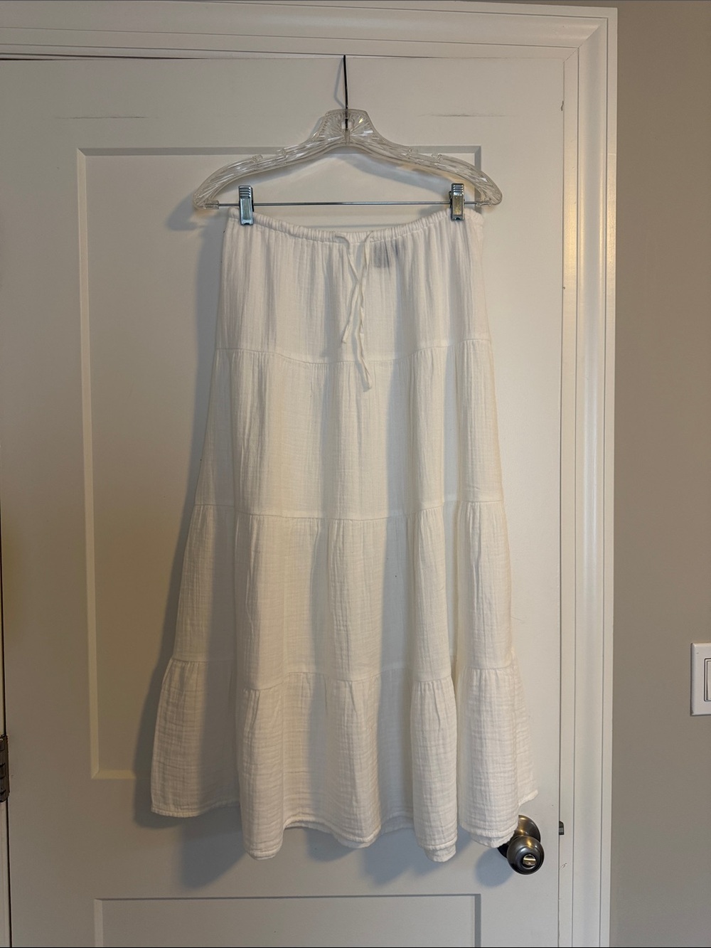 GAP White Tiered Gauze Maxi Skirt with Drawstring